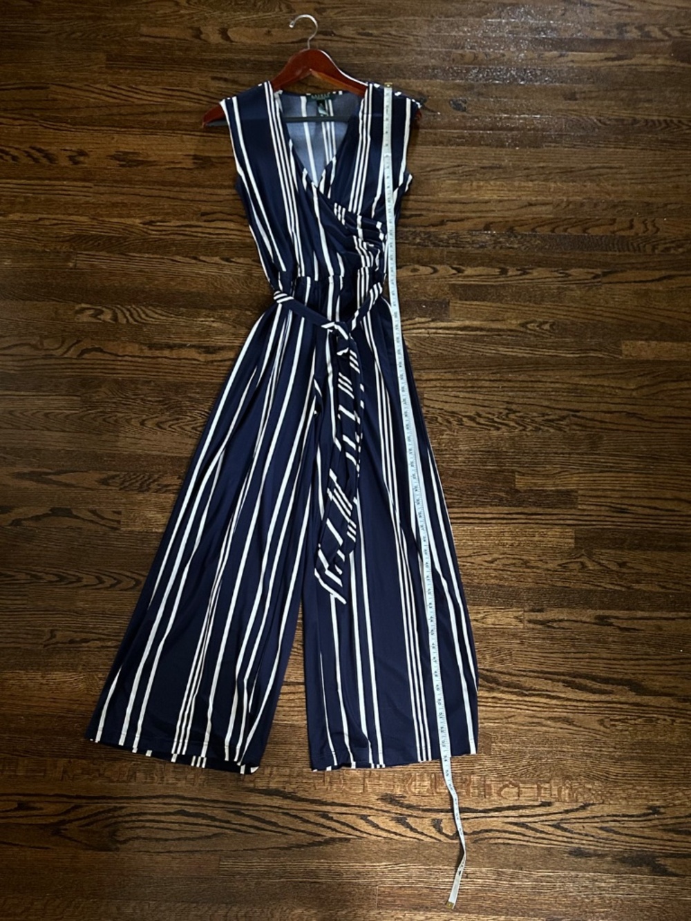 Flattering navy blue and white stripped jumpsuit romper by Ralph Lauren short - Picture 2 of 4